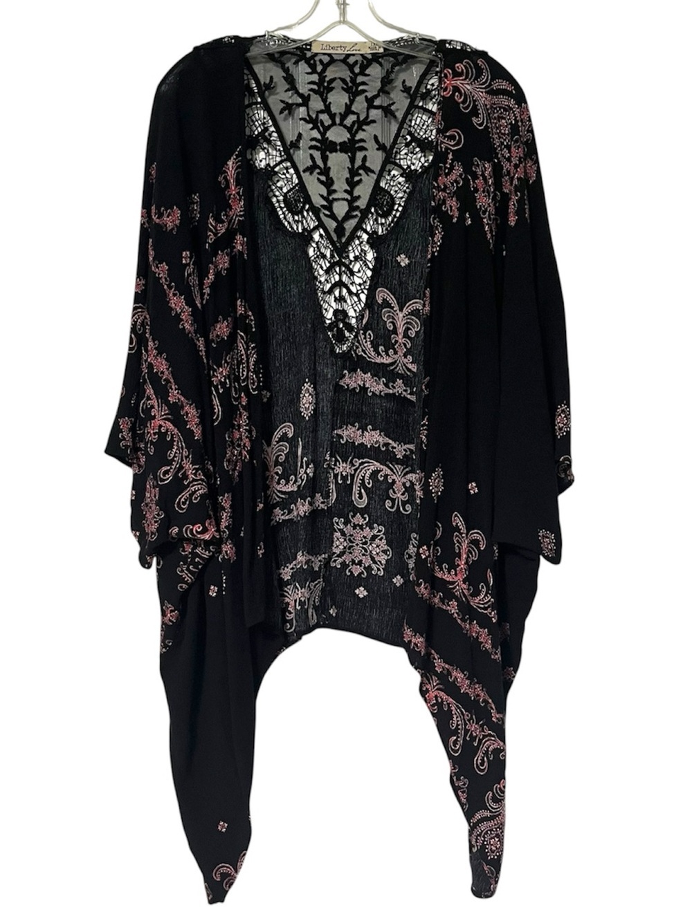 Liberty Love Black intricate lace-detailed Shawl Poncho/Kimono Cardigan